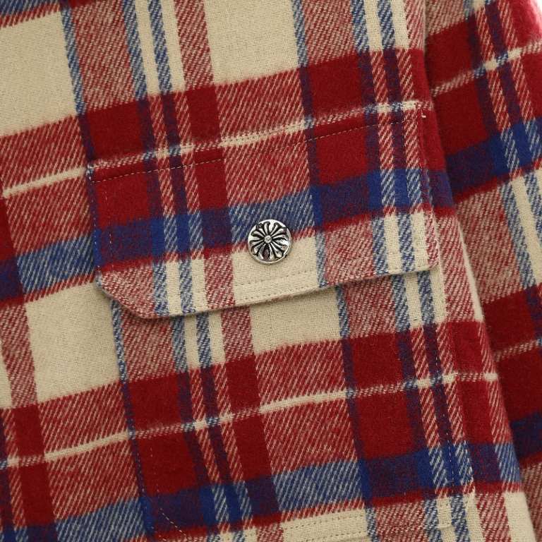 Chrome Hearts Chrome Hearts CH New Flannel Plaid Half Zip ShirtCustom-dyed yarn is made of 11 double stranded 240g (260g after washing) cotton blend facecloth. Front brushed. Laser infrared positioning. Hand cut. All-aro