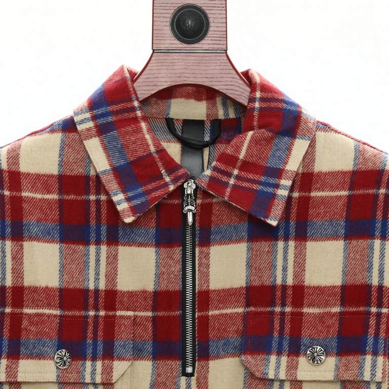 Chrome Hearts Chrome Hearts CH New Flannel Plaid Half Zip ShirtCustom-dyed yarn is made of 11 double stranded 240g (260g after washing) cotton blend facecloth. Front brushed. Laser infrared positioning. Hand cut. All-aro