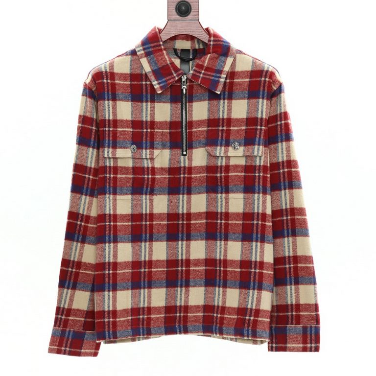 Chrome Hearts Chrome Hearts CH New Flannel Plaid Half Zip ShirtCustom-dyed yarn is made of 11 double stranded 240g (260g after washing) cotton blend facecloth. Front brushed. Laser infrared positioning. Hand cut. All-aro