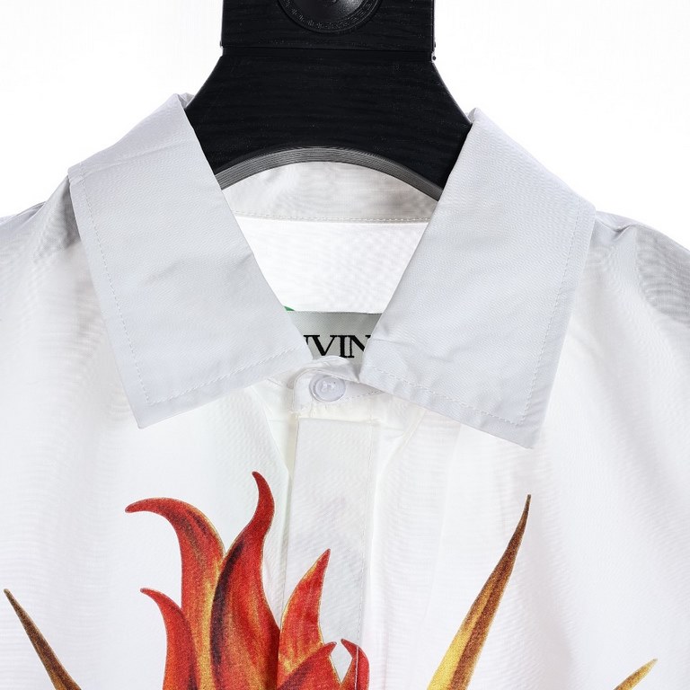 Lanvin Longfan 22FW Flame Love Print Long Sleeve ShirtPoplin fabric, fabric selected genuine consistent 80 double yarn cotton poplin, using flat car hand sewing edge, shirt and part of the short-sleeved are using flat ca