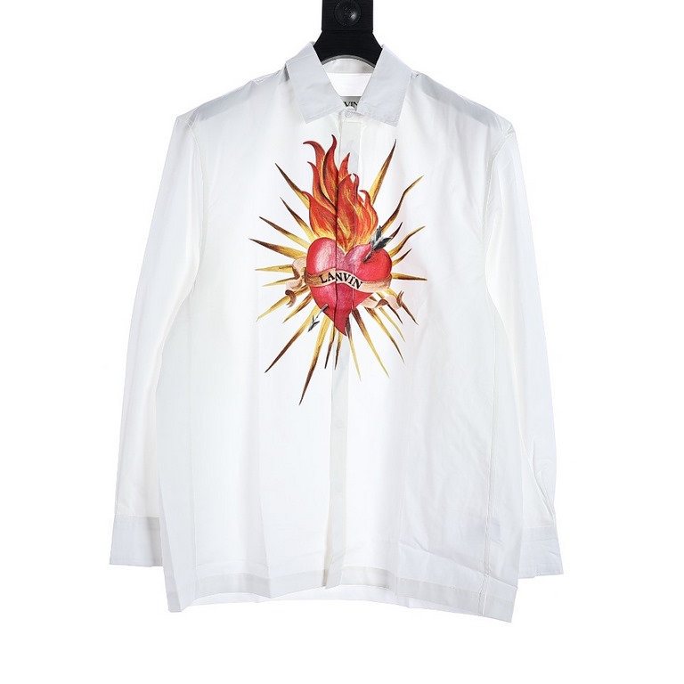 Lanvin Longfan 22FW Flame Love Print Long Sleeve ShirtPoplin fabric, fabric selected genuine consistent 80 double yarn cotton poplin, using flat car hand sewing edge, shirt and part of the short-sleeved are using flat ca