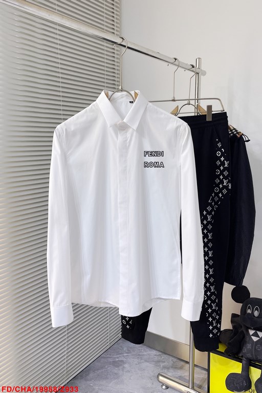 Z933 FD  Fendi FNEDI 2023SS new men's long-sleeved shirt, high-end version shirt! Counter customized fabric Breathable comfort, impeccable details, brand elements design concept, reflecting high quality. Hand feel delica