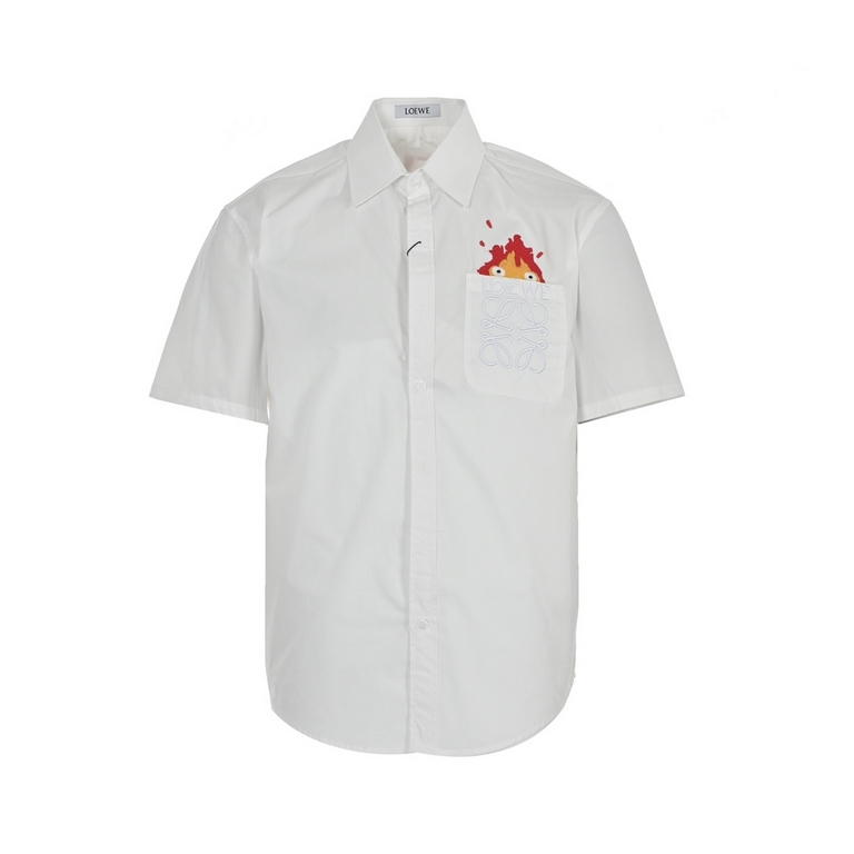 LoeweLoewe 23ss Co-branded Pocket Flame Embroidered Short Sleeve ShirtAdopting Casifa three-dimensional embroidery imported from South Korea 00 cotton, fabric features soft and comfortable silk luster, several times wash