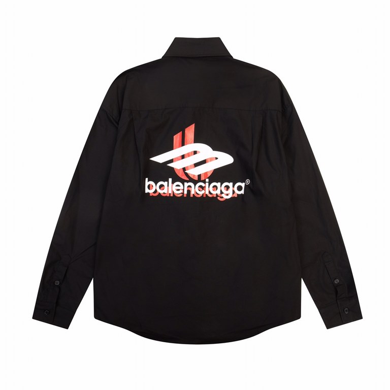 BALENCIGA new Paris letters heavy shadow Logo design long-sleeved shirt against the version of the custom-dyed fabric on the body of the high sense of full custom buttons custom accessories high quality men and women wit