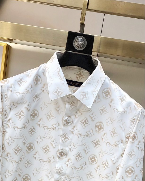 LV Louis Vuitton 2023 new men's original single casual long-sleeved shirt official synchronization sale   fashion tide models Slim version of the high version   Exploded high-definition digital direct printing logo patte