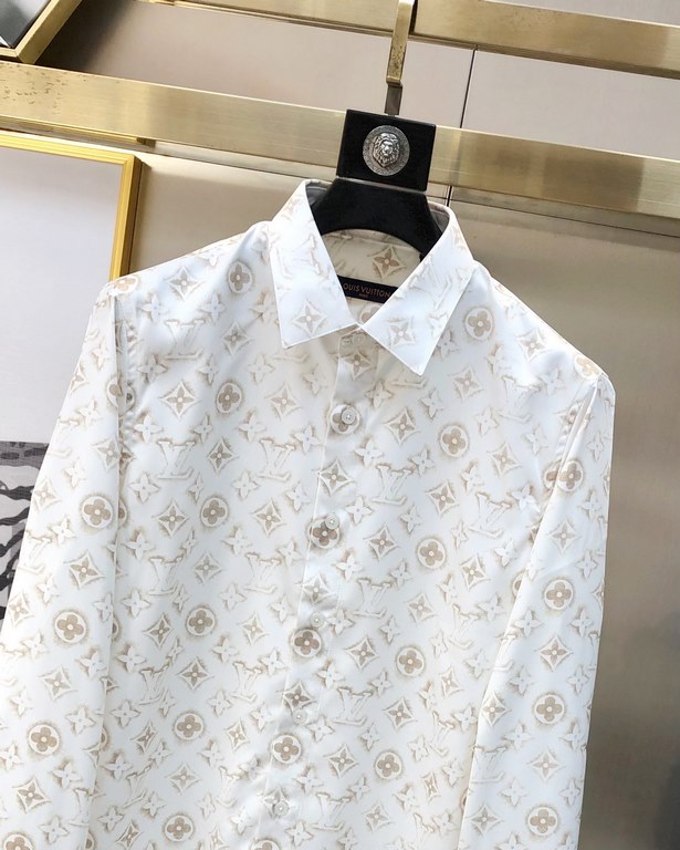 LV Louis Vuitton 2023 new men's original single casual long-sleeved shirt official synchronization sale   fashion tide models Slim version of the high version   Exploded high-definition digital direct printing logo patte