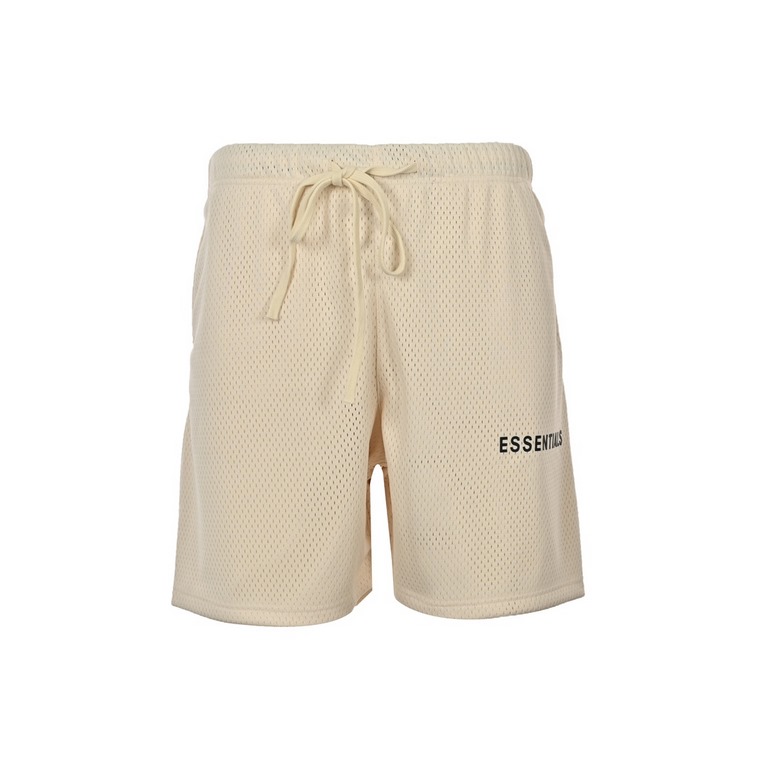 Fear of god rethreaded mesh letter shortsESSENTIALS FOR FOG 6-color basic mesh shorts Custom-made double-layer mesh fabric Breathable and not transparent All five colors are custom-dyed Note that the shape of the mesh is