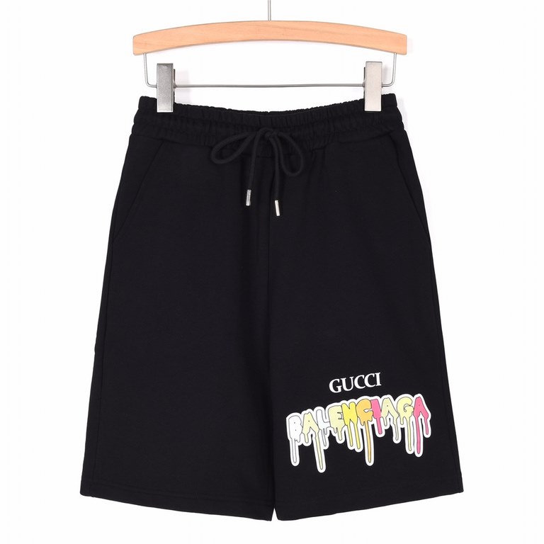 GuccixBalenciaga co-branded cooperation models 23SS summer colorful dissolve letter print shortsDigital airbrush precise positioning 11Customized 400 grams of the same vat-dyed cotton fabrics feel very comfortableThreade