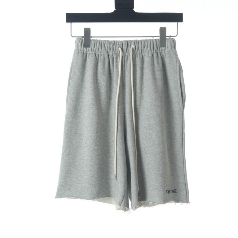 Celine Celine CE Basic Embroidered Letter Terry Destroyer Shorts#Higher version customizedMade of Conny brand linen gray yarn, custom woven 340g terry fabric (black dyed yarn), different from the cheap terry on the marke