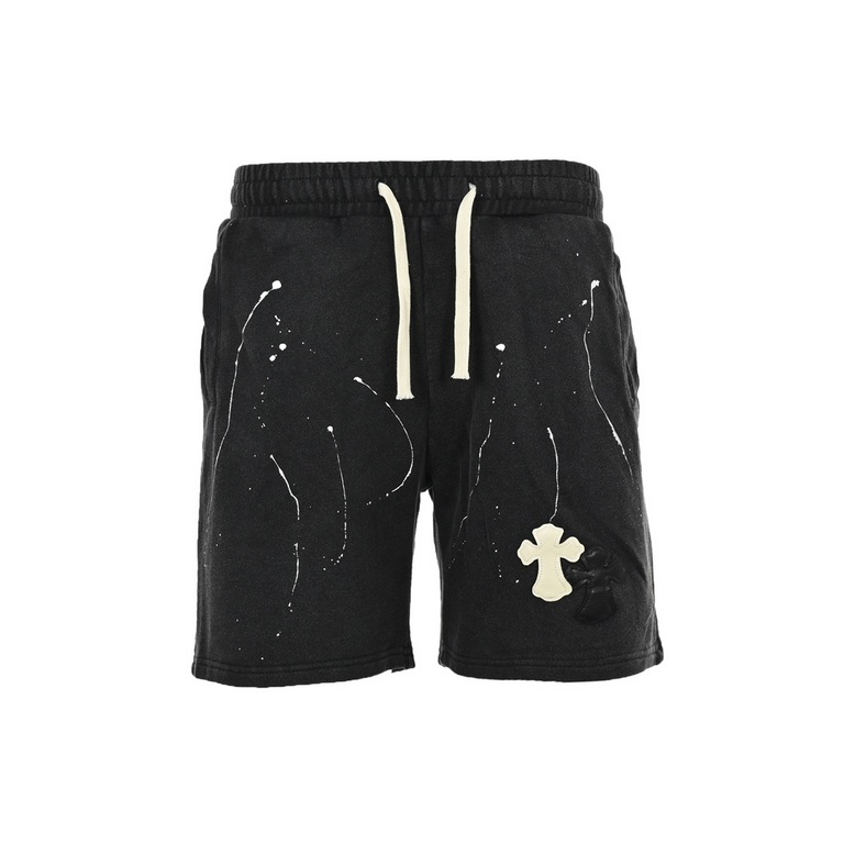 Chrome HeartsCrocker Heart 23ss Splashed Ink Cross Appliqué ShortsThe fabric is made of 380 grams of terry cotton material, medium thickness, full drape, close to the body and soft, embroidery using imported embroidery m