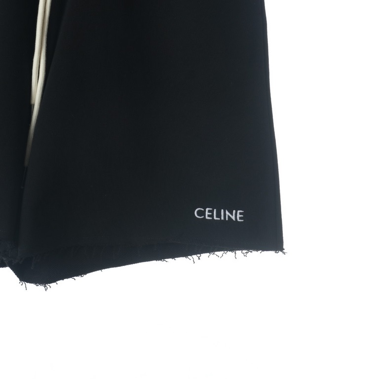 Celine Celine CE Basic Embroidered Letter Terry Destroyer Shorts#Higher version customizedMade of Conny brand linen gray yarn, custom woven 340g terry fabric (black dyed yarn), different from the cheap terry on the marke