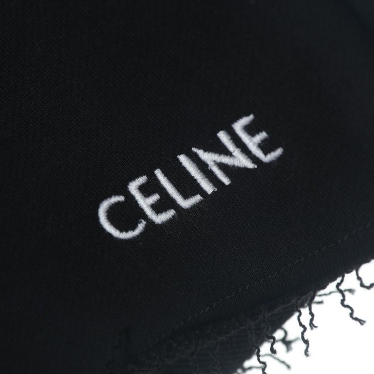 Celine Celine CE Basic Embroidered Letter Terry Destroyer Shorts#Higher version customizedMade of Conny brand linen gray yarn, custom woven 340g terry fabric (black dyed yarn), different from the cheap terry on the marke