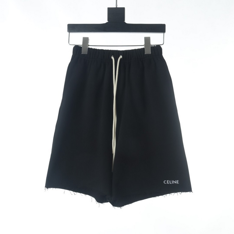 Celine Celine CE Basic Embroidered Letter Terry Destroyer Shorts#Higher version customizedMade of Conny brand linen gray yarn, custom woven 340g terry fabric (black dyed yarn), different from the cheap terry on the marke