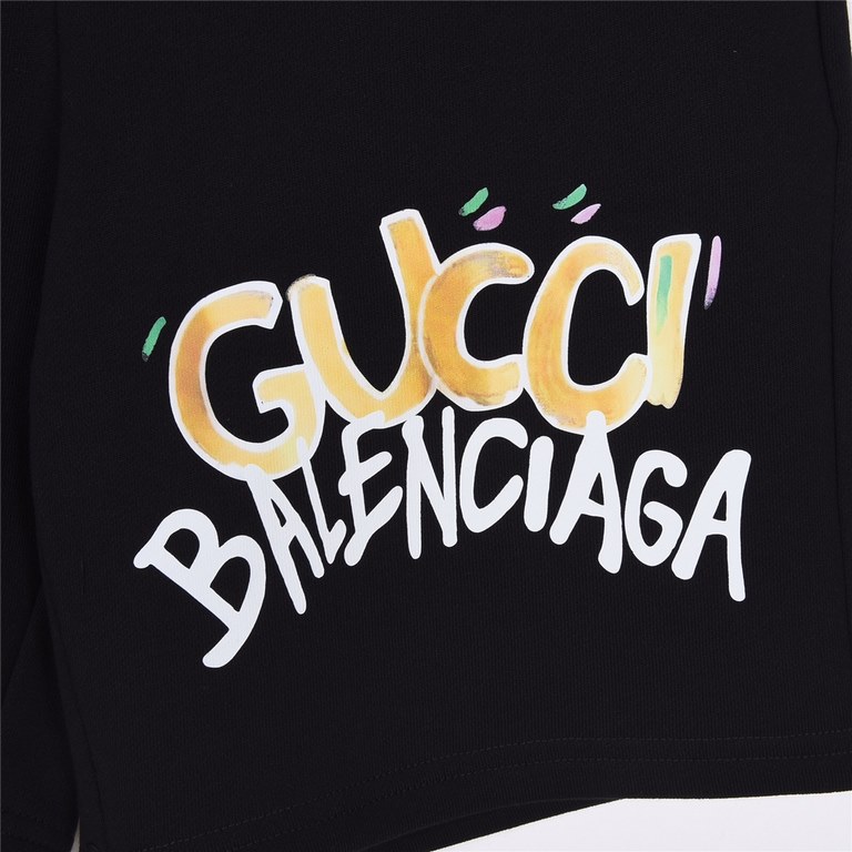 Gucci x Balenciaga colorful monogrammed shorts digital airbrushingCustomized 400 grams of the same vat-dyed cotton fabrics feel very comfortableThreaded fixed weaving and dyeing without color difference No pressure to ge