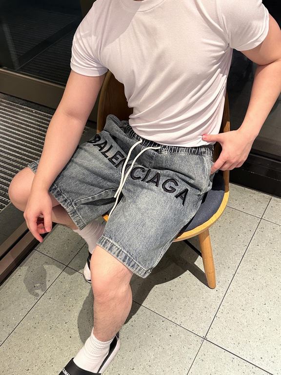 #BalenciagaBalenciaga Embroidered Monogrammed Denim Shorts Up