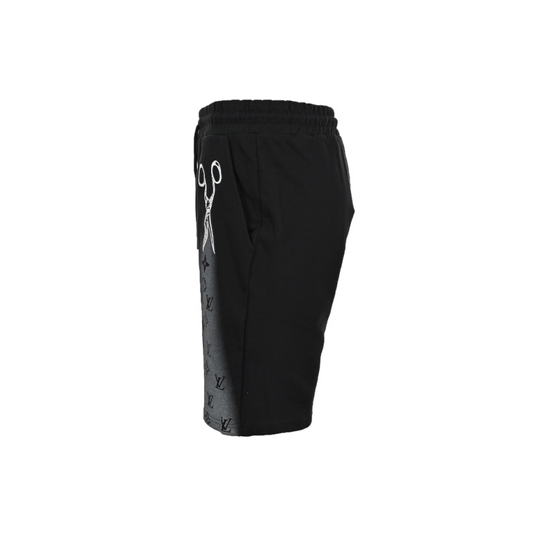 Louis VuittonLouis Vuitton 23ss Scissor Print Shorts1V2023SS new scissor embroidery, classic old flower through bottom craft pattern sports shorts.Active black calf bottoming fabric, grammage 380g, tatami embroidery, sti