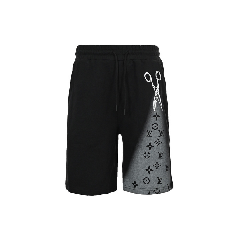 Louis VuittonLouis Vuitton 23ss Scissor Print Shorts1V2023SS new scissor embroidery, classic old flower through bottom craft pattern sports shorts.Active black calf bottoming fabric, grammage 380g, tatami embroidery, sti