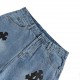 Chrome HeartsCrocker Heart Classic Appliquéd Cross Denim ShortsAppliquéd denim jeans cabinet W level, appliquéd cross flower embellishment, washed jeans! Absolute high-end luxury products, 1.9W level of god single produc