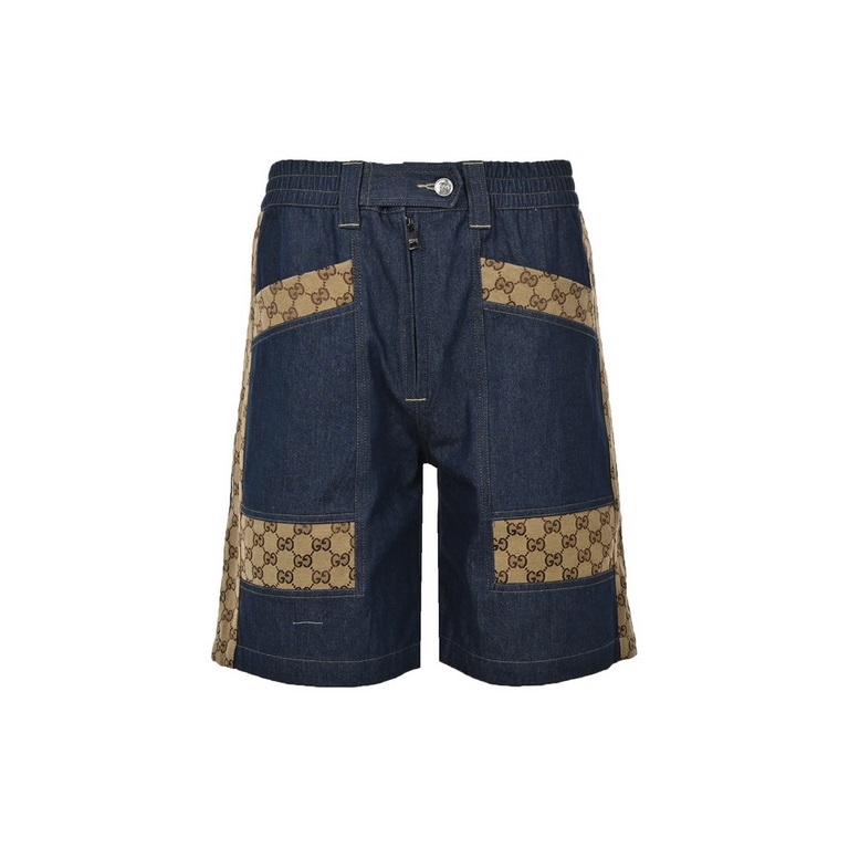 Gucci 23ss Appliqué Denim ShortsGucciGucci 23ss patchwork denim shortsThe fabric is made of high-count, high-density environmentally friendly washed denim fabric, solid color denim fabric   jacquard GG jacquard fabric sp