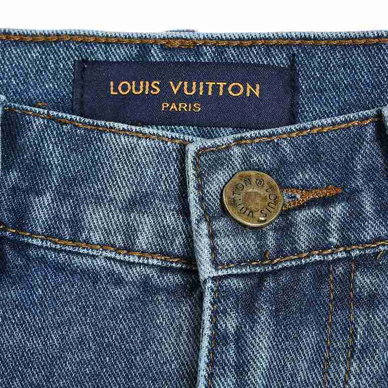 LouisVuitton Embossed Aged Denim ShortsMONOGRAM deconstructs denim workwear with an energetic sporty silhouette. Featuring a zipper that cinches the hood to the high neckline, front slash patch pockets and an elasticized