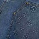 LouisVuitton Embossed Aged Denim ShortsMONOGRAM deconstructs denim workwear with an energetic sporty silhouette. Featuring a zipper that cinches the hood to the high neckline, front slash patch pockets and an elasticized