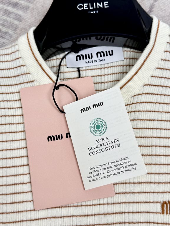 Miumi 2024 Summer New Striped Knit DressesCounter newest ~ with the original gift box   full set of packaging, top quality! yb fixed weaving and dyeing 95% cotton  5% nylon, soft and comfortable on the upper body, chest 