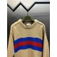 p400 Gucci Tapestry Blend SweaterCamel-colored wool and mohair blend with red and blue webbing inlaid jacquard craftsmanship, wool is a natural warm material with excellent warmth and comfort. The seahorse wool, on the o