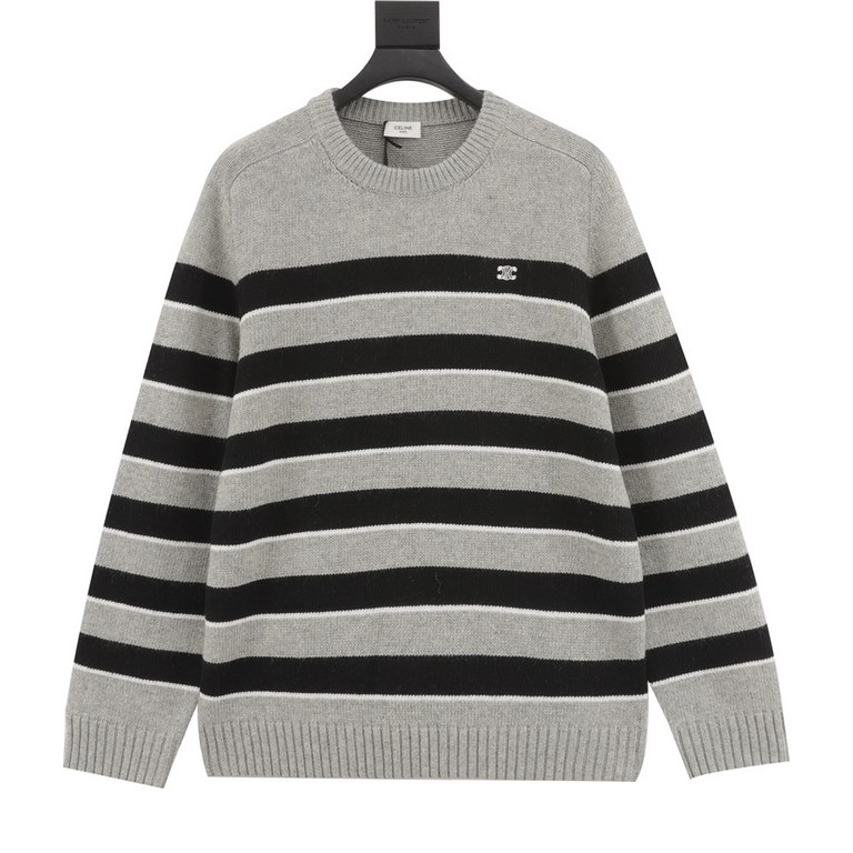 215 Model No. Y496CELINE CE 23 new Arc de Triomphe striped embroidered sweaterThe original Hangzhou state special 9300 purchased, a recent popular sweater, fixed spinning and dyeing yarn composition, 100% wool yarn, so b