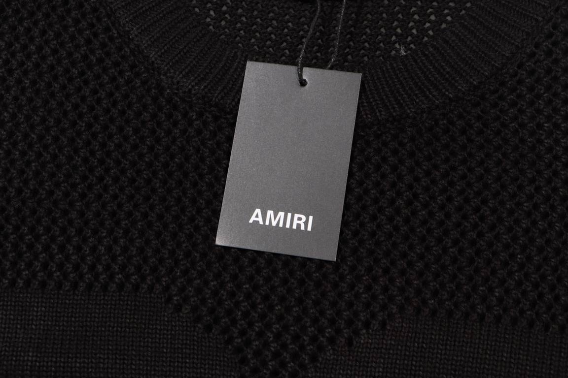 P275AMIRI 2024 new sweater front and back logo jacquard   body hollowing heavy craftsmanshipColor Black Pearl WhiteSize S M L XL XXL