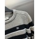 p395 Celine Gray Stripe Crew Neck Knit SweaterCollar, cuffs, hem, using ribbed shrink needle process, using 100% wool fabric, super comfortable and soft, close to wear a little bit do not feel tied, texture and comfort a