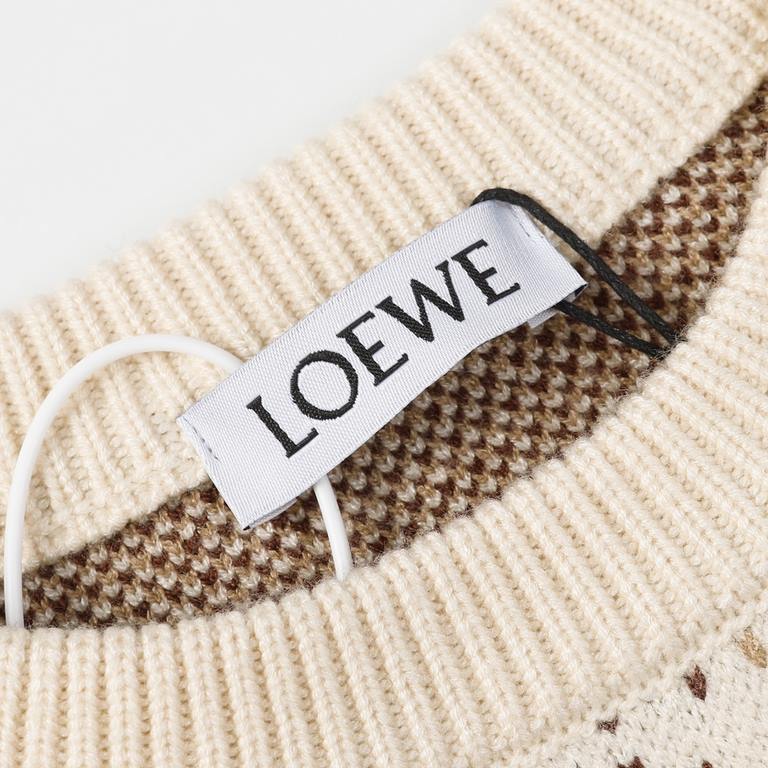 ￥230LOEWE      Loewe (Heavyweight High Version)23ss new jacquard wool knit sweater OS version  Men's and women's alikeThe whole garment 500 grams heavy weight seconds market currencyThe wool is knitted with 7 needles imp