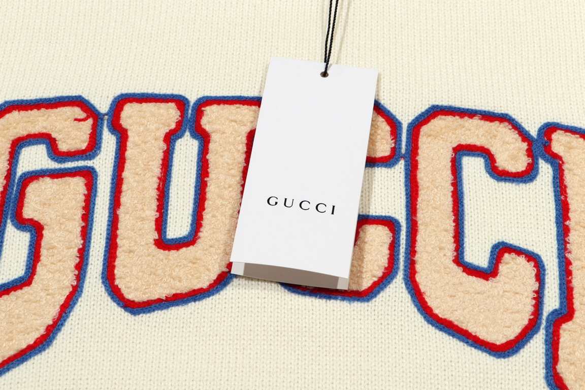 P285Gucci GUCCI towel-embroidered striped patchwork crew neck jacquard sweaterColor whiteSize S M L XL XXL