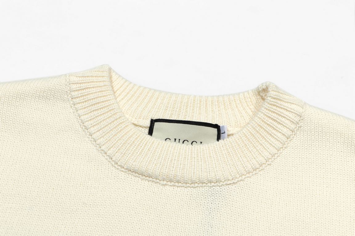 P285Gucci GUCCI towel-embroidered striped patchwork crew neck jacquard sweaterColor whiteSize S M L XL XXL