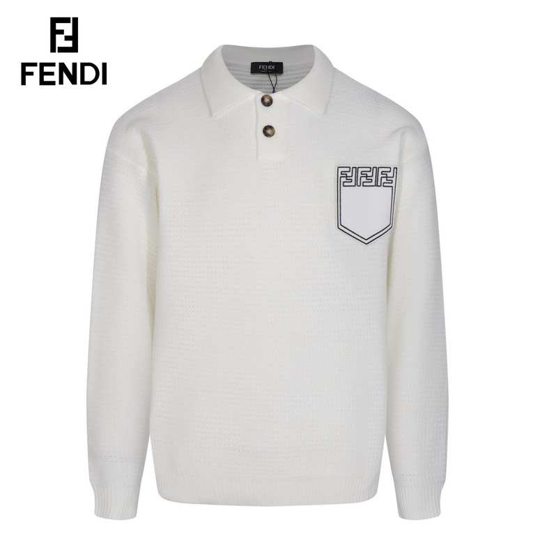 P260, Fendi 23ss latest models of autumn and winter fashion sweater knitted, the top version of the waffle Gertie knitted log0 solid color counter models wool lapel pullover, counter a touch of the same to create the top