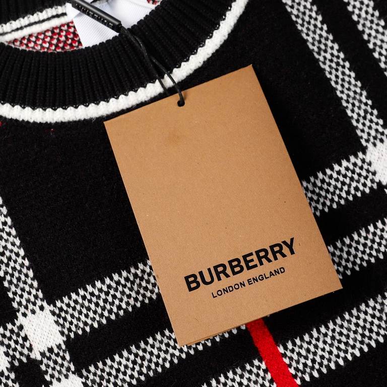 p265 Heavyweight high-grade BurberryBurberry classic plaid sweater knit sweater loose OS versionGuest imported sweater fabrics Mountain wool raw material yarn 7 needle imported knitting machine manufacturing color fixed 