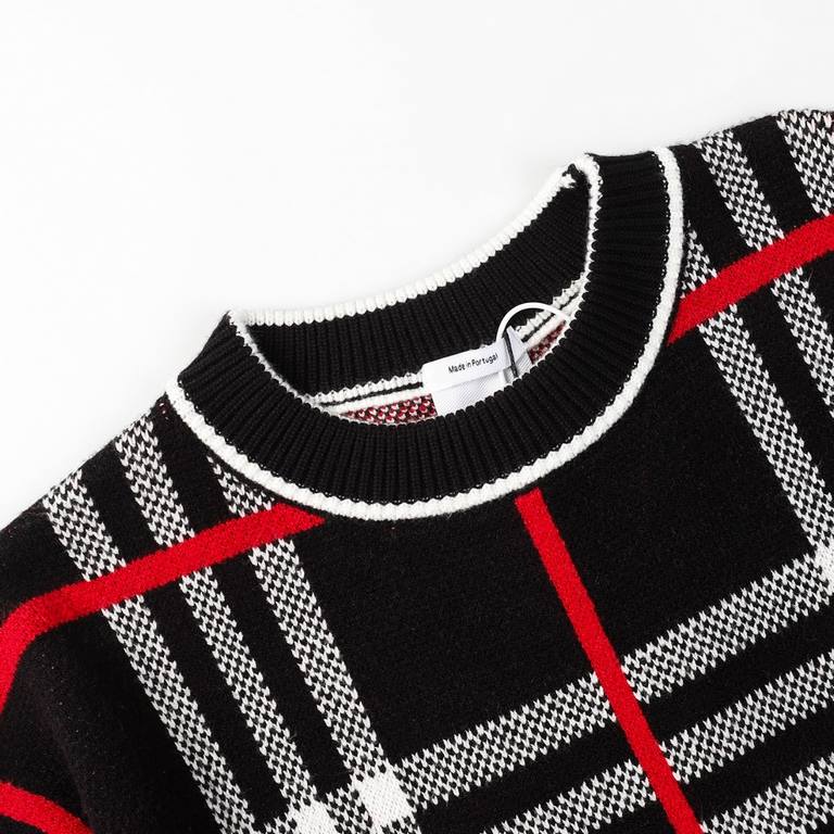 p265 Heavyweight high-grade BurberryBurberry classic plaid sweater knit sweater loose OS versionGuest imported sweater fabrics Mountain wool raw material yarn 7 needle imported knitting machine manufacturing color fixed 