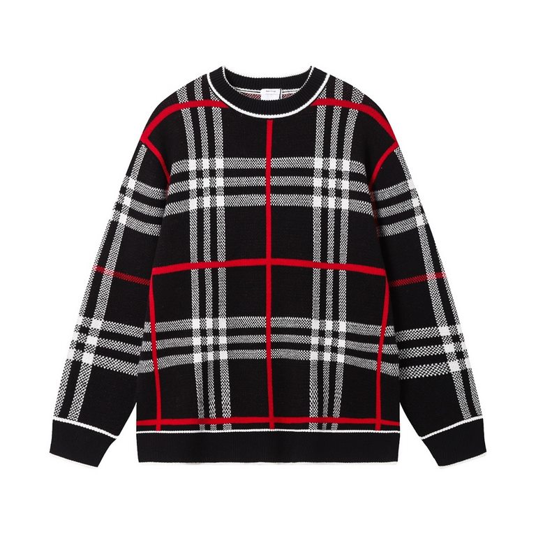 p265 Heavyweight high-grade BurberryBurberry classic plaid sweater knit sweater loose OS versionGuest imported sweater fabrics Mountain wool raw material yarn 7 needle imported knitting machine manufacturing color fixed 