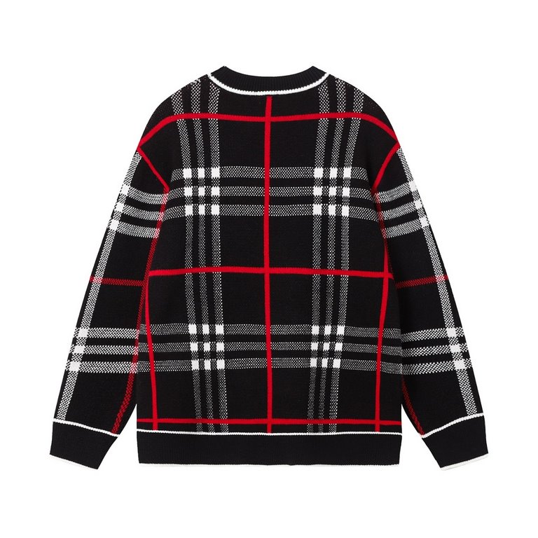 p265 Heavyweight high-grade BurberryBurberry classic plaid sweater knit sweater loose OS versionGuest imported sweater fabrics Mountain wool raw material yarn 7 needle imported knitting machine manufacturing color fixed 