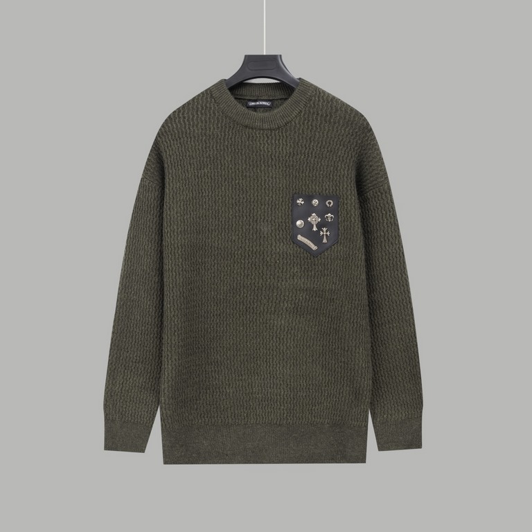 P230Chrome Hearts CH Chrome Hearts Wave Print Jacquard Long Sleeve SweaterFour strand mixed jacquard with wave patternCustomized leather tags, each one molded and pressed into the tag.Hardware on back panel Original fabr