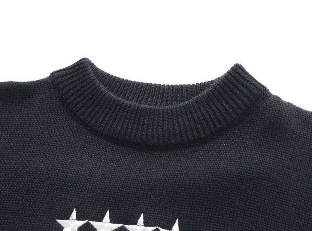 255Givenchy  Givenchy 23 sweater pentagram stars worn out do old sweaterThe use of Japanese Takari embroidery machine star embroidery letters Iogo round neck sweater using 3D high-density embroidery technology original c