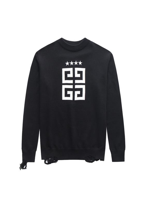 255Givenchy  Givenchy 23 sweater pentagram stars worn out do old sweaterThe use of Japanese Takari embroidery machine star embroidery letters Iogo round neck sweater using 3D high-density embroidery technology original c