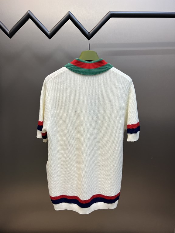 p305 Gucci Chapel Knit Polo ShirtOriginal color-coordinated dyeing wool, embroidery process, the logo using imported custom embroidery thread, with a glossy feel, creating a three-dimensional relief embroidery effect, br