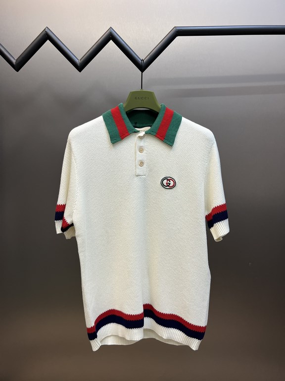 p305 Gucci Chapel Knit Polo ShirtOriginal color-coordinated dyeing wool, embroidery process, the logo using imported custom embroidery thread, with a glossy feel, creating a three-dimensional relief embroidery effect, br