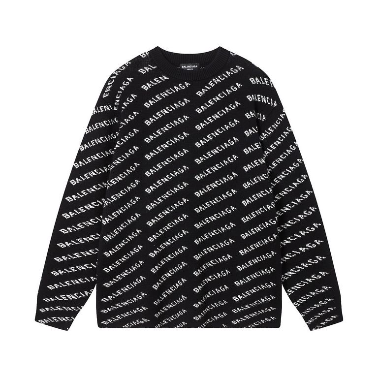 p265 balenciagaparis house sweater logo full print intarsia knit sweater loose versionGuest imported sweater fabrics mountain wool raw material yarn 7 needle imported knitting machine manufacturing color fixed dyeing hig