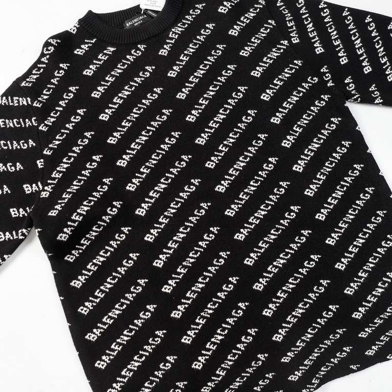 p265 balenciagaparis house sweater logo full print intarsia knit sweater loose versionGuest imported sweater fabrics mountain wool raw material yarn 7 needle imported knitting machine manufacturing color fixed dyeing hig