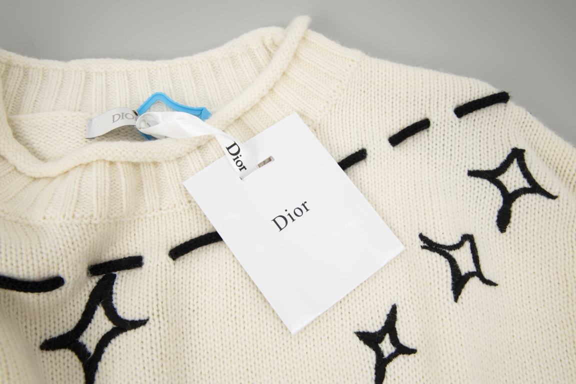 P235DIO Dior Constellation Embroidery Tassel Long Sleeve SweaterStar series embroidery Hand-stitched connecting threadsBranded monogram embroidery   fringe trailing effectSize XS S M L Original Fabric 75% wool, 15% acryl