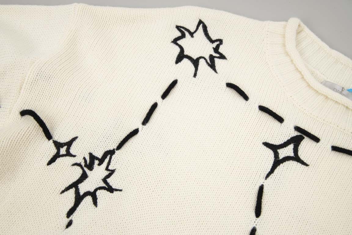 P235DIO Dior Constellation Embroidery Tassel Long Sleeve SweaterStar series embroidery Hand-stitched connecting threadsBranded monogram embroidery   fringe trailing effectSize XS S M L Original Fabric 75% wool, 15% acryl