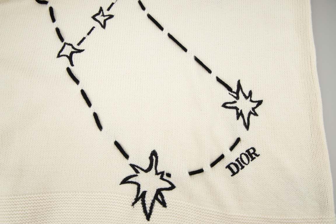 P235DIO Dior Constellation Embroidery Tassel Long Sleeve SweaterStar series embroidery Hand-stitched connecting threadsBranded monogram embroidery   fringe trailing effectSize XS S M L Original Fabric 75% wool, 15% acryl