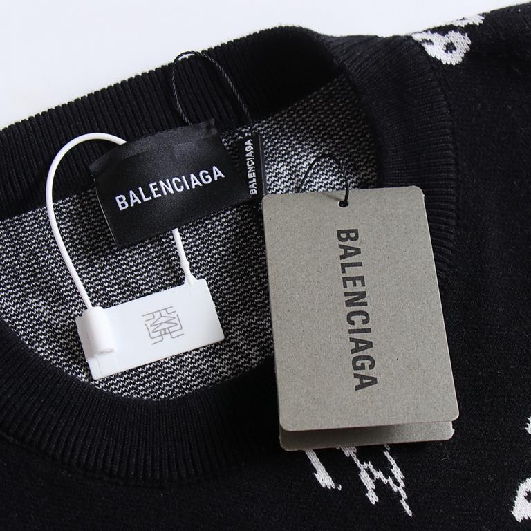 P220BALEN Parisian family 23 new fall and winter classic letters logo jacquard knit pullover sweaterSuper texture of a   classic logo jacquard elements reorganization formationHigh-quality temperament Scandinavian flavor