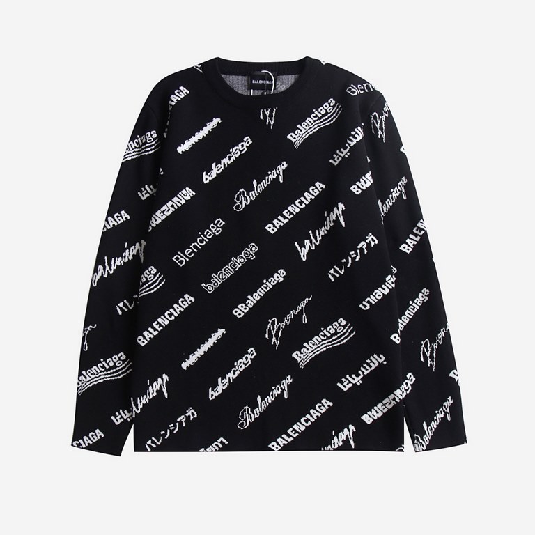 P220BALEN Parisian family 23 new fall and winter classic letters logo jacquard knit pullover sweaterSuper texture of a   classic logo jacquard elements reorganization formationHigh-quality temperament Scandinavian flavor